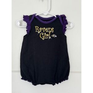 NFL Baltimore Ravens Girl Infant Bubble Romper Black Purple Ruffle 3/6M